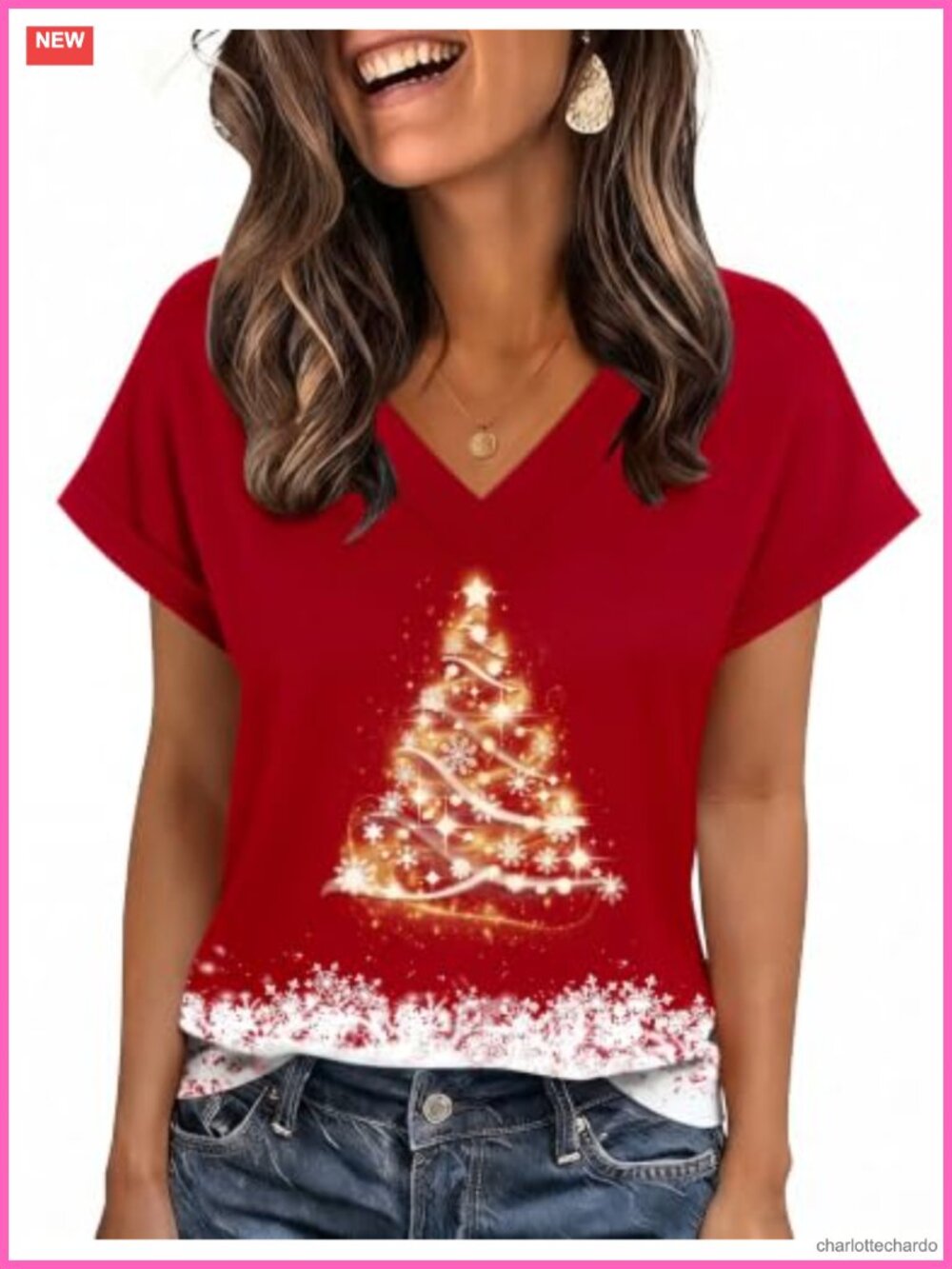 Women's V-Neck Rolled Sleeve Summer T-Shirt 95% Polyester 5% Spandex